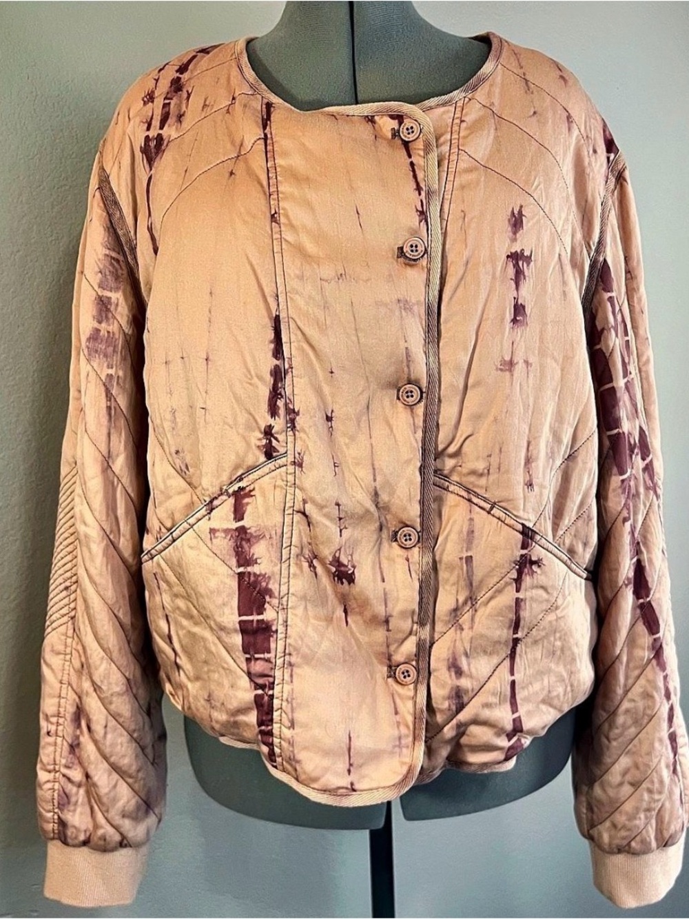Anthropologie Marrakech Pink Tie Dye Quilted Jacket L